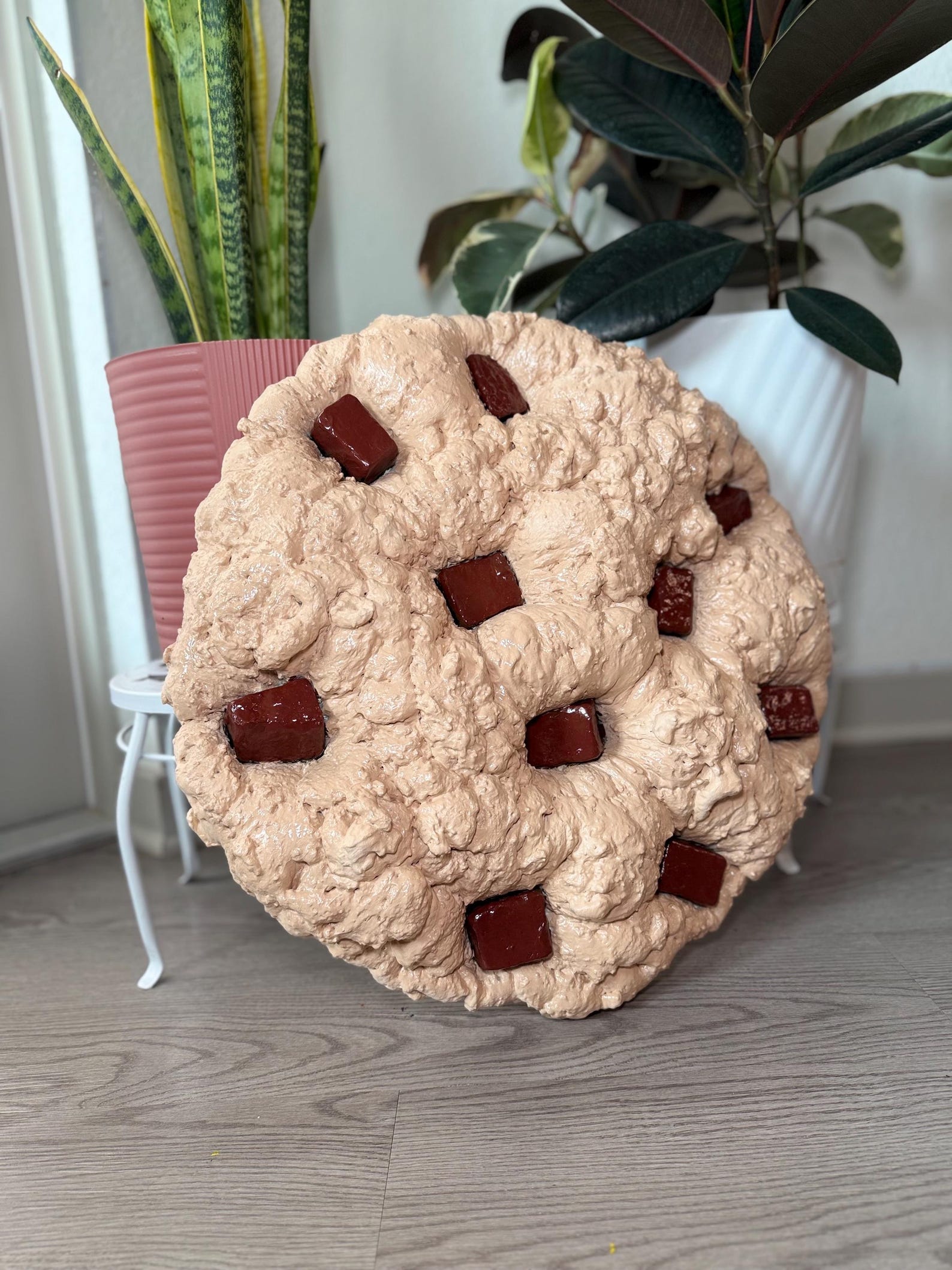 Classic Chocolate Chip: handmade jumbo cookie wall art and art cookies wall sculpture by cookie artist Erynn
