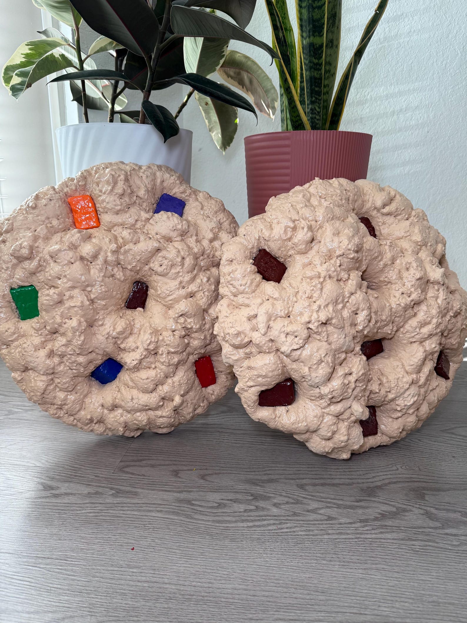 Mini Cookie Pair: handmade jumbo cookie wall art and art cookies wall sculpture by cookie artist Erynn
