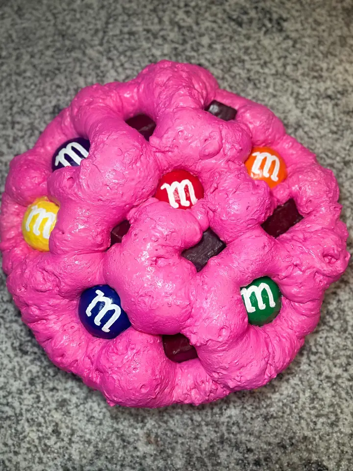 Hot Pink M&M Cookie Wall Art, handmade spray foam cookie wall sculpture, photo 1 of 5