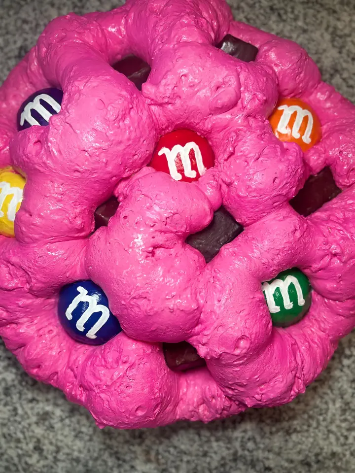 Hot Pink M&M Cookie Wall Art, handmade spray foam cookie wall sculpture, photo 2 of 5