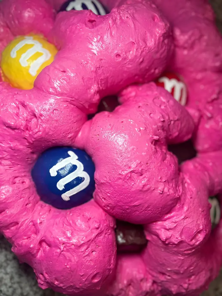 Hot Pink M&M Cookie Wall Art, handmade spray foam cookie wall sculpture, photo 3 of 5
