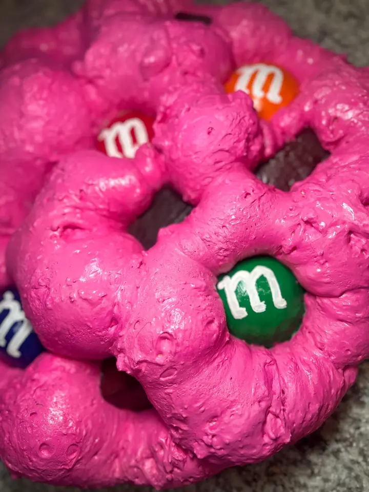 Hot Pink M&M Cookie Wall Art, handmade spray foam cookie wall sculpture, photo 4 of 5