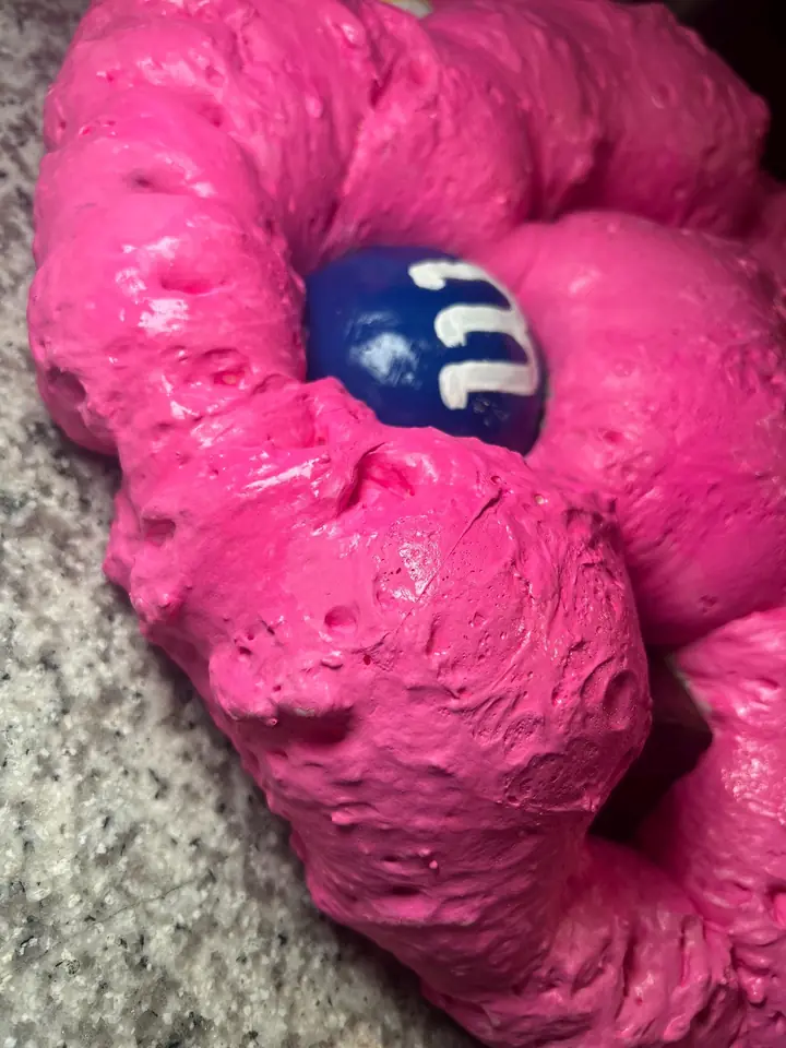 Hot Pink M&M Cookie Wall Art, handmade spray foam cookie wall sculpture, photo 5 of 5