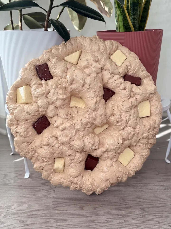 Jumbo White Chocolate Chip Cookie Wall Art, handmade spray foam cookie wall sculpture, photo 1 of 5